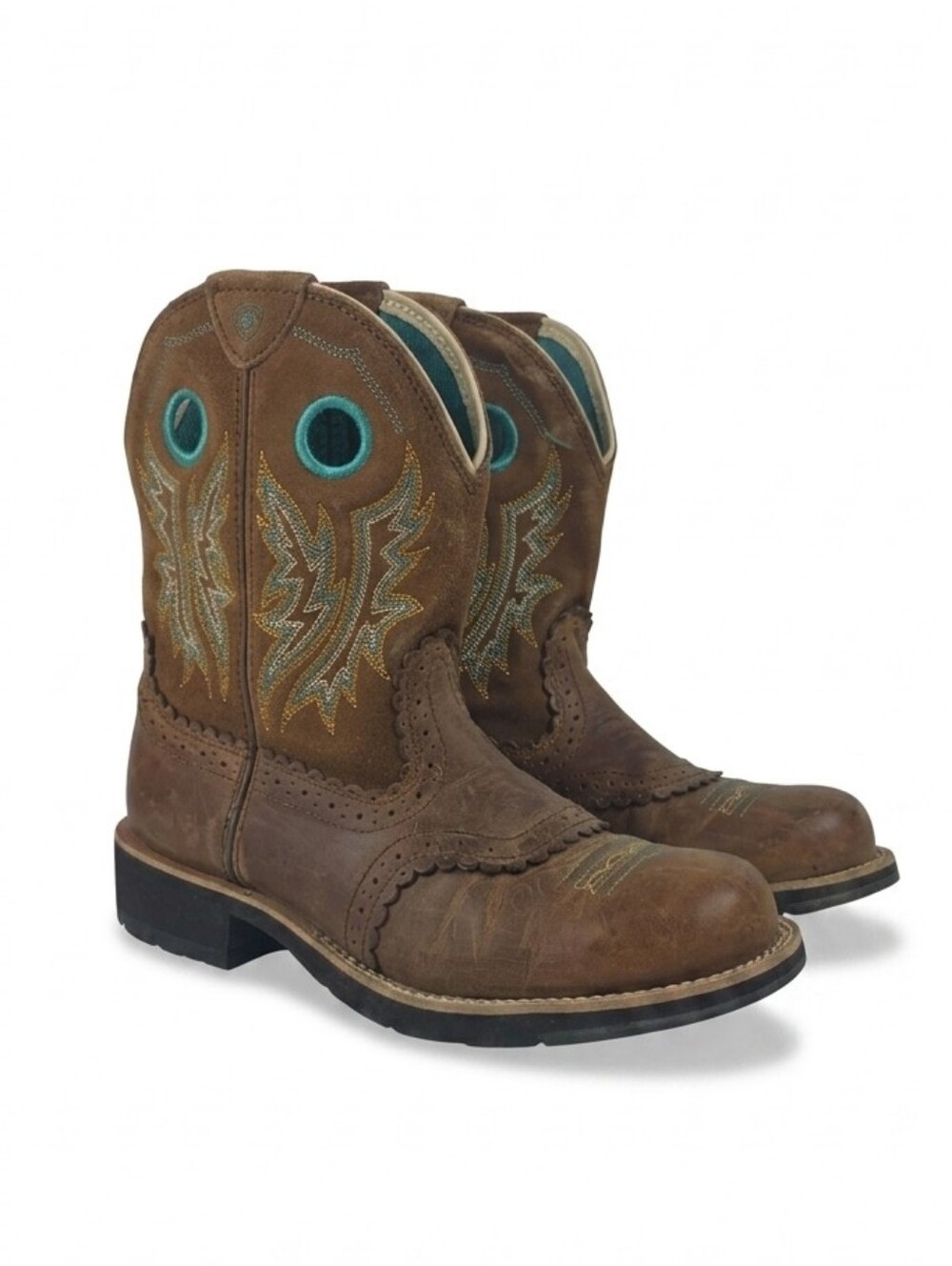 Ariat Fatbaby Heritage Brown Leather Turquoise Western Boots Womens 9B